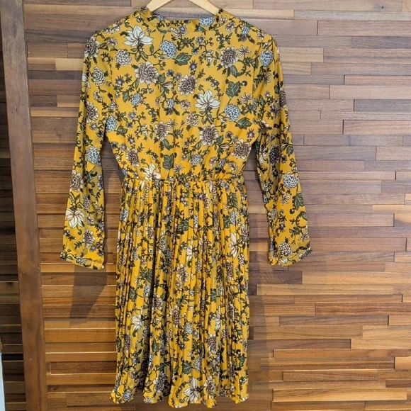 Long Sleeve Floral Midi Dress - Mustard Yellow - Picture 7 of 8